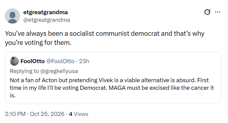 FoolOtto's tweet photo. Brave meemaw plants her flag and abruptly blocks me. 😂 https://t.co/tE6TTfm9cW