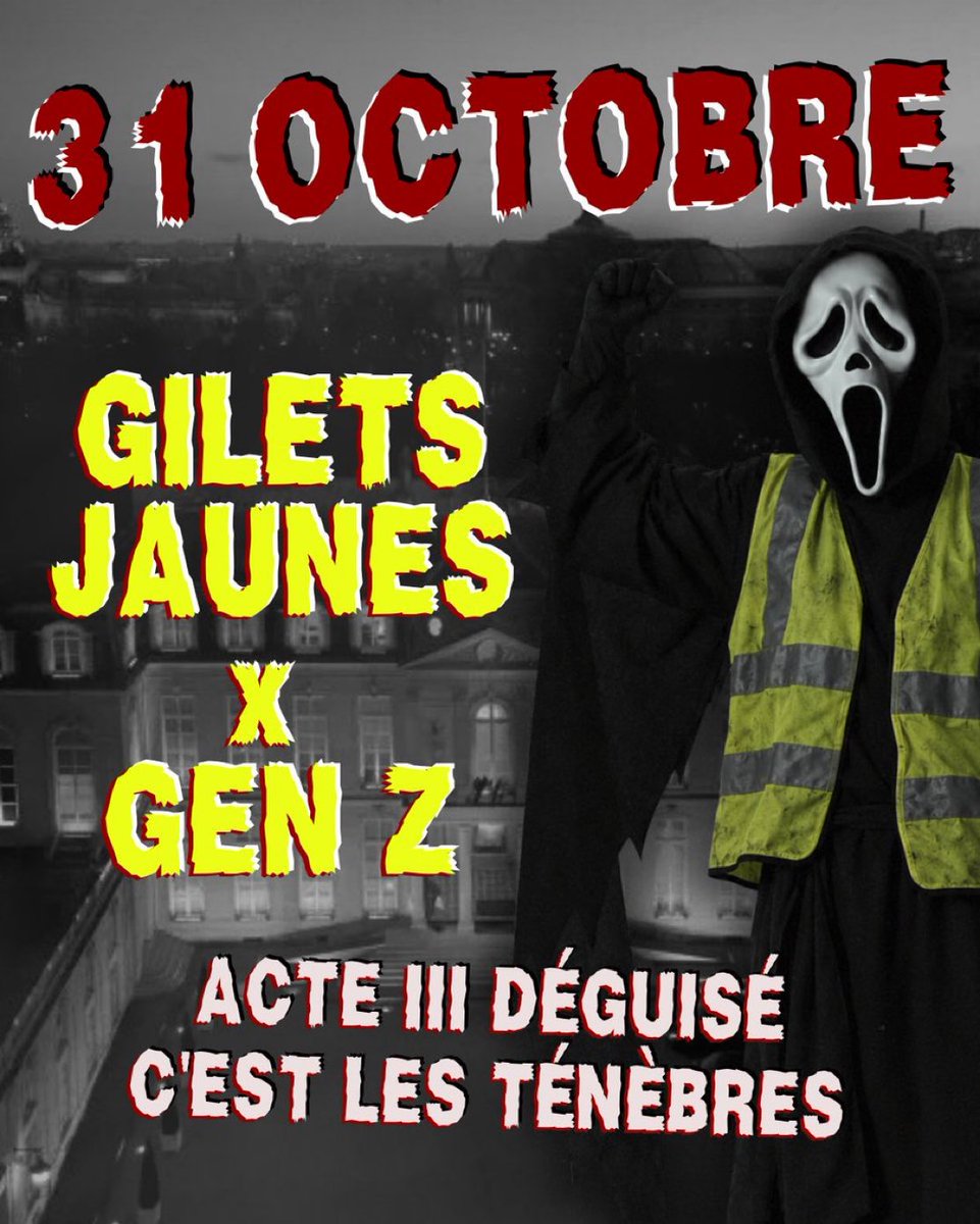 realmarcel1's tweet photo. Ça me fait un peu kiffer cette histoire de manif d’Halloween 🎃
Visuel : @PeupleRevolte 
#31octobre https://t.co/5VH2yIa3p9
