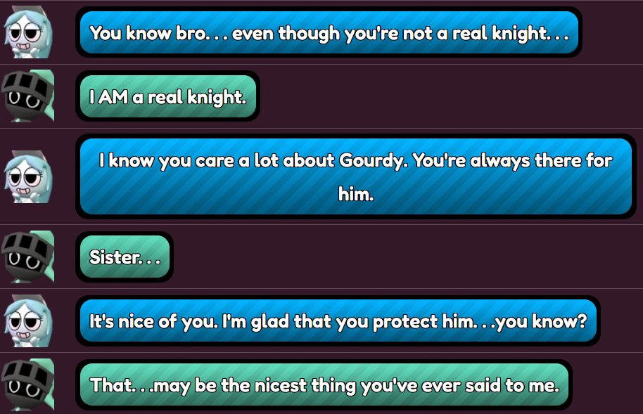 Aaron_Margolin's tweet photo. It was a privilege to write this interaction between Connie and Soulvester. This year's Halloween Event certainly made an impact on the siblings.

Sometimes when we are saved, it’s only then that we are able to understand the different ways that others protect the ones they love. https://t.co/51NFVyfA9r