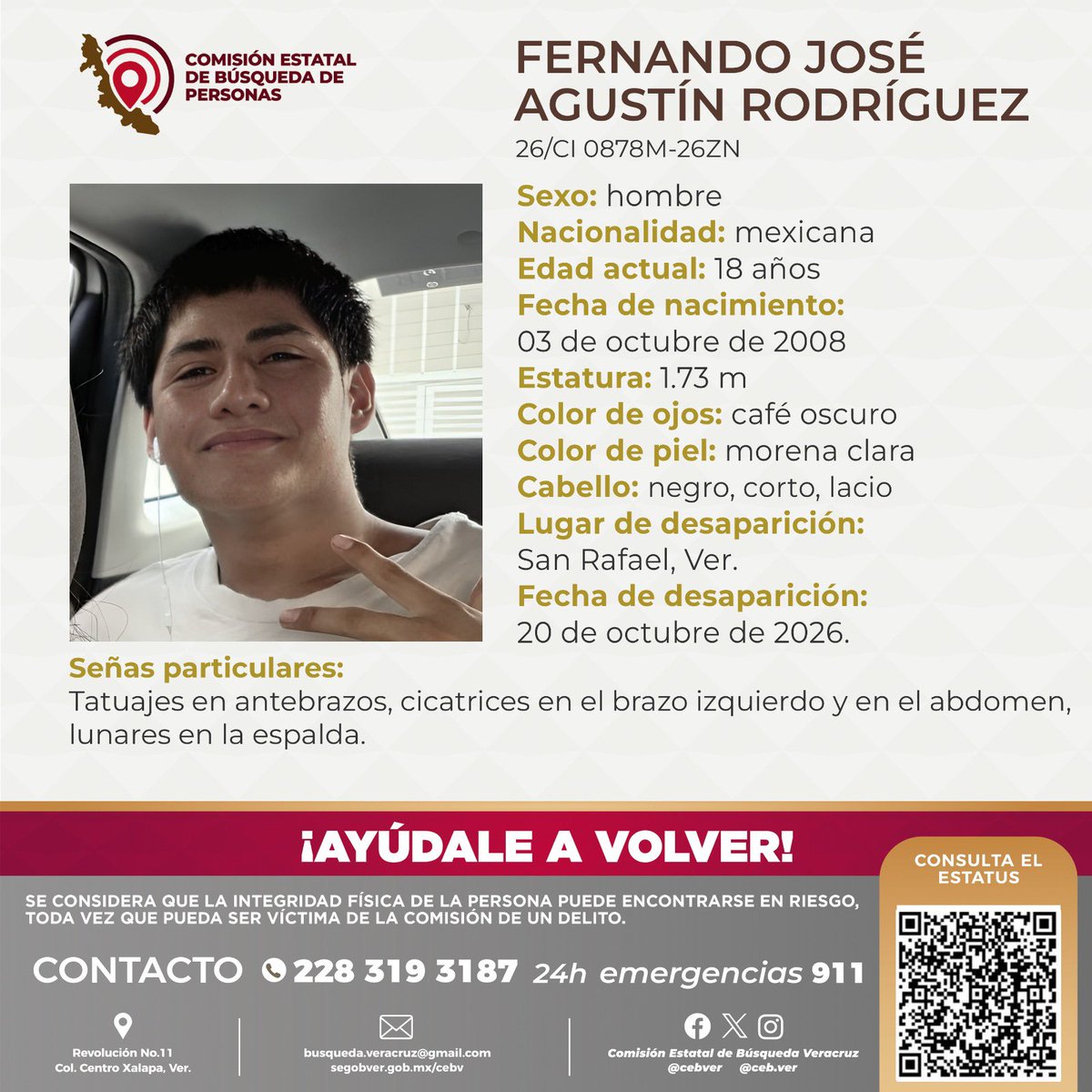 cebver's tweet photo. Solicitamos su colaboración para localizar al C. Fernando José Agustín Rodríguez, cualquier información contactar al número y/o correo que aparecen al margen de este boletín.
#SanRafael #MartínezdelaTorre #Veracruz https://t.co/YXvOnJQ9Pm