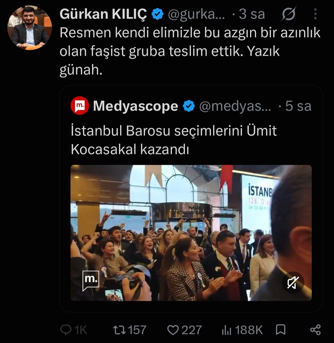 fedacalikusu's tweet photo. İstanbul Barosu seçimlerini kazanan Ümit Kocasakal ve ekibine 'faşist' diyen İstanbul Chp İlçe Gençlik Kolları başkanı... https://t.co/nzW59Nw9ua