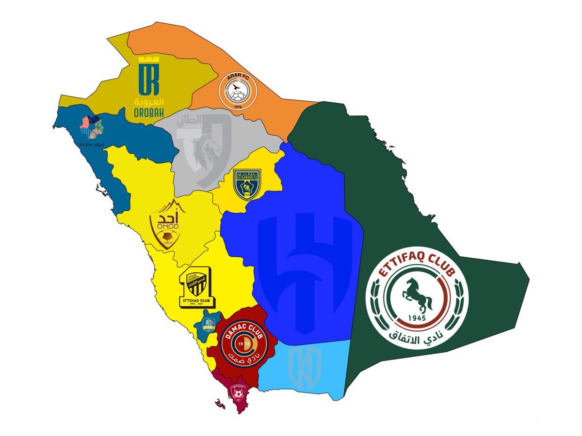 football_li5's tweet photo. 🚨 حساب عالمي مختص بنشر أكبر أندية العالم حسب كل منطقة محليًا 🚨

— قام بنشر أكبر أندية مناطق المملكة العربية السعودية

• الرياض: الهلال
• جدة: الإتحاد
• القصيم: التعاون
• الشرقية: الإتفاق
• حائل: الطائي
• تبوك: نيوم 
• الجوف: العروبة
• عرعر: عرعر 
• المدينة المنورة: أحد
• عسير: ضمك
• نجران: الأخدود
• الباحة: العين
• جازان: حطين 

[ @malta_ball ]