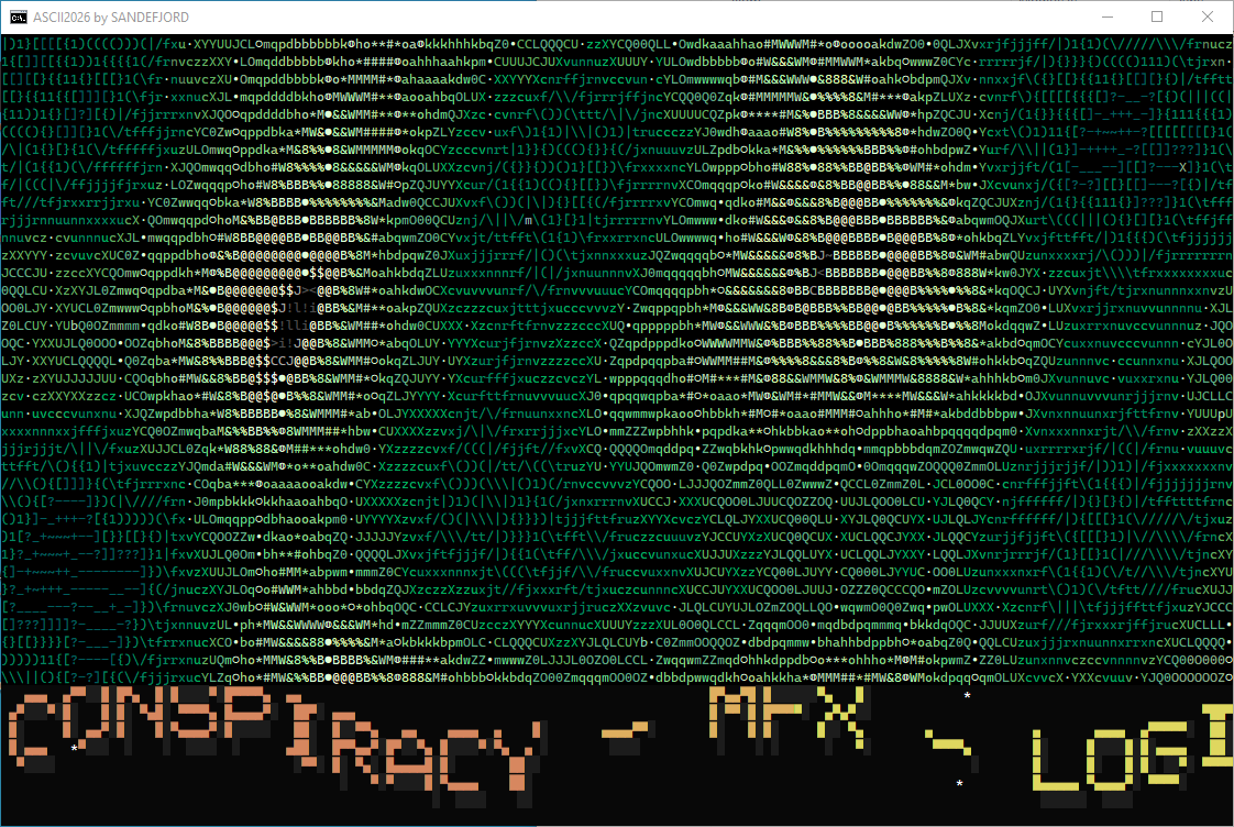 JailletPatrick's tweet photo. ASCII2026 by SANDEFJORD
Powershell + BatchCoded 😁
https://t.co/gjoSVnV729

#demoscene #asciiart #retrocomputing #coding https://t.co/fmKemktLGr