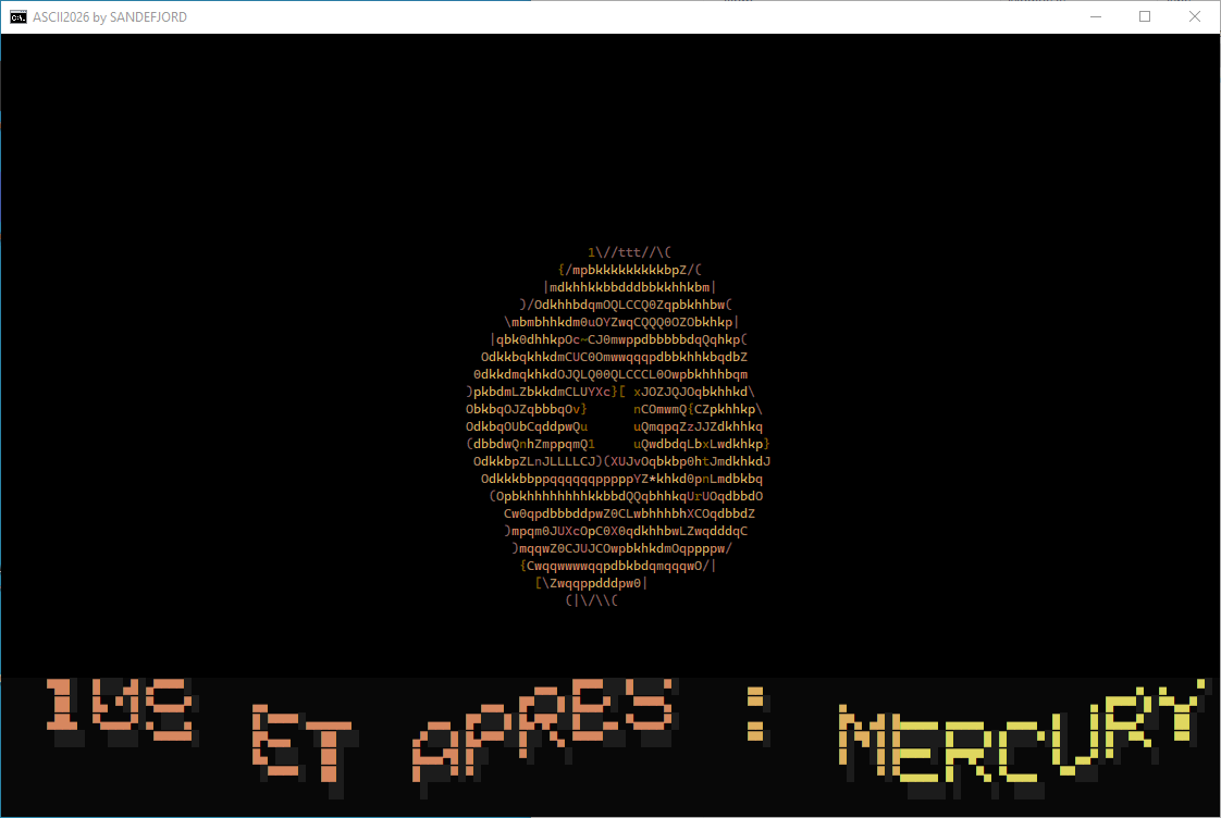 JailletPatrick's tweet photo. ASCII2026 by SANDEFJORD
Powershell + BatchCoded 😁
https://t.co/gjoSVnV729

#demoscene #asciiart #retrocomputing #coding https://t.co/fmKemktLGr
