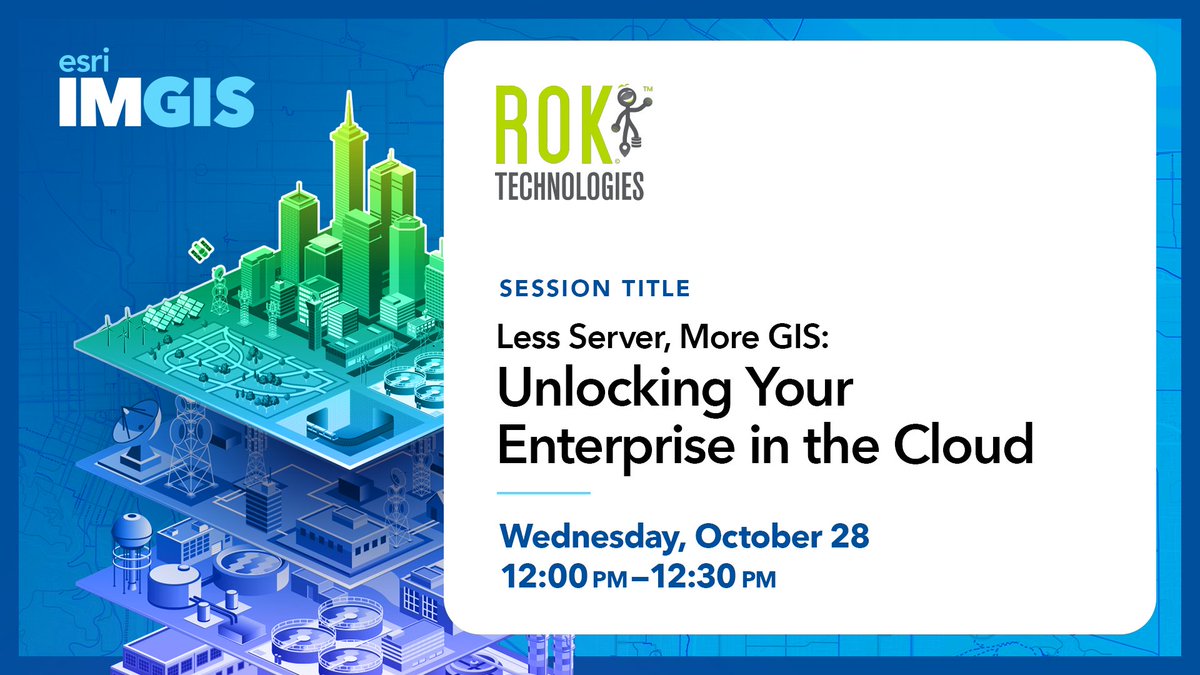 roktech's tweet photo. More time managing your GIS than putting it to work? Let’s talk at @Esri IMGIS. @roktech is a Gold Sponsor. Visit Booth #305 to discuss your cloud migration plans and GIS infrastructure challenges. https://t.co/ZD5u7pm1Zn