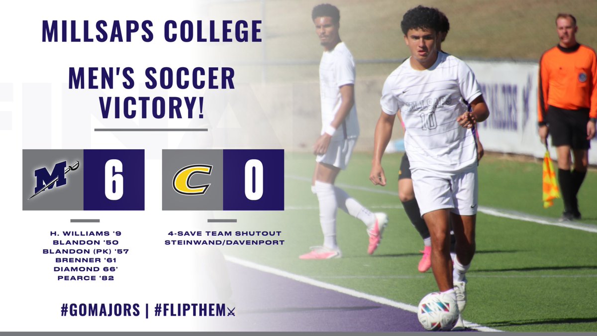 MajorAthletics's tweet photo. Millsaps men's soccer scores its most goals in a conference regular-season match since 1992 with 6 on Sunday! The Majors also tie the program record with the 9th shutout of the season!
#GoMajors | #FlipTheM⚔️ https://t.co/VKXeAKhWdC