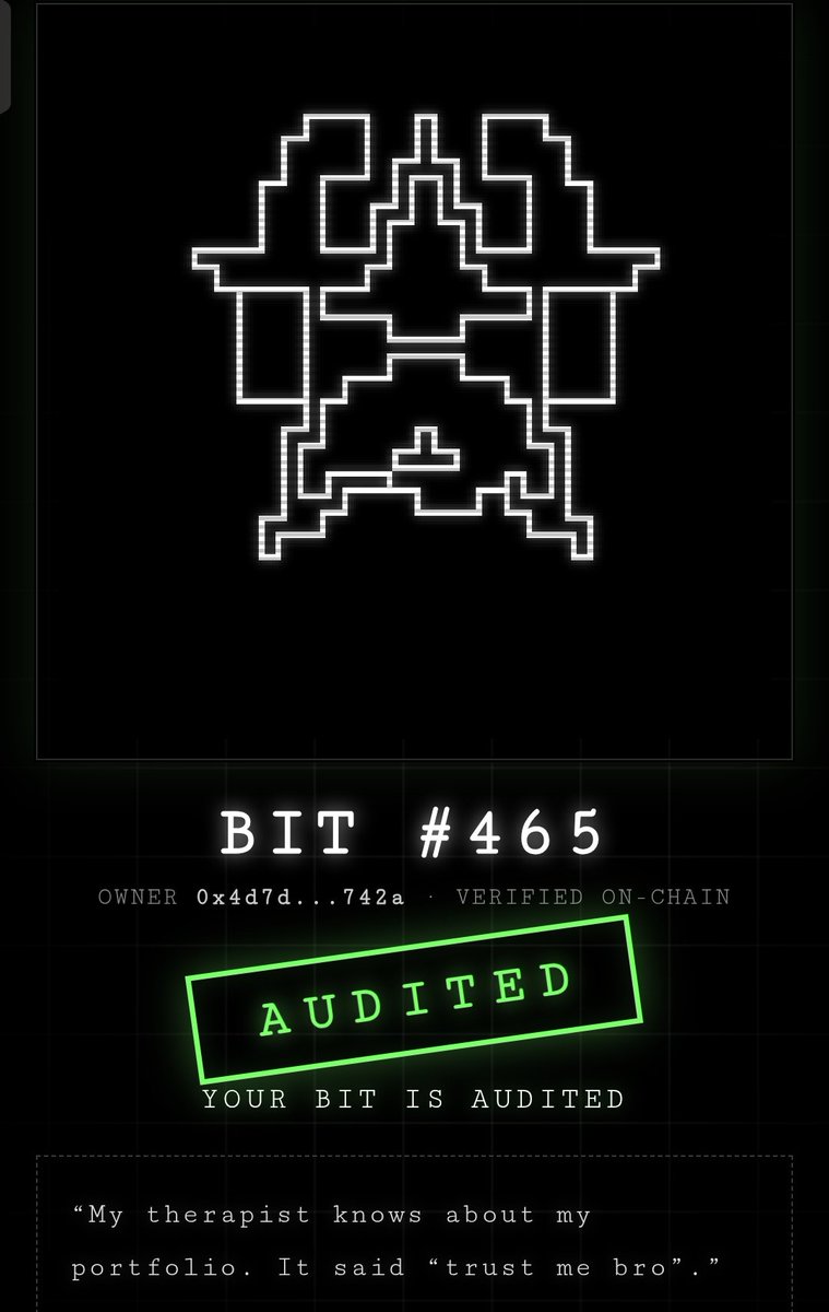 wincript0's tweet photo. My therapist knows about my portfolio. It said “trust me bro”.

BIT #465 IS AUDITED BY @bites_lab https://t.co/BarUkfZdPZ