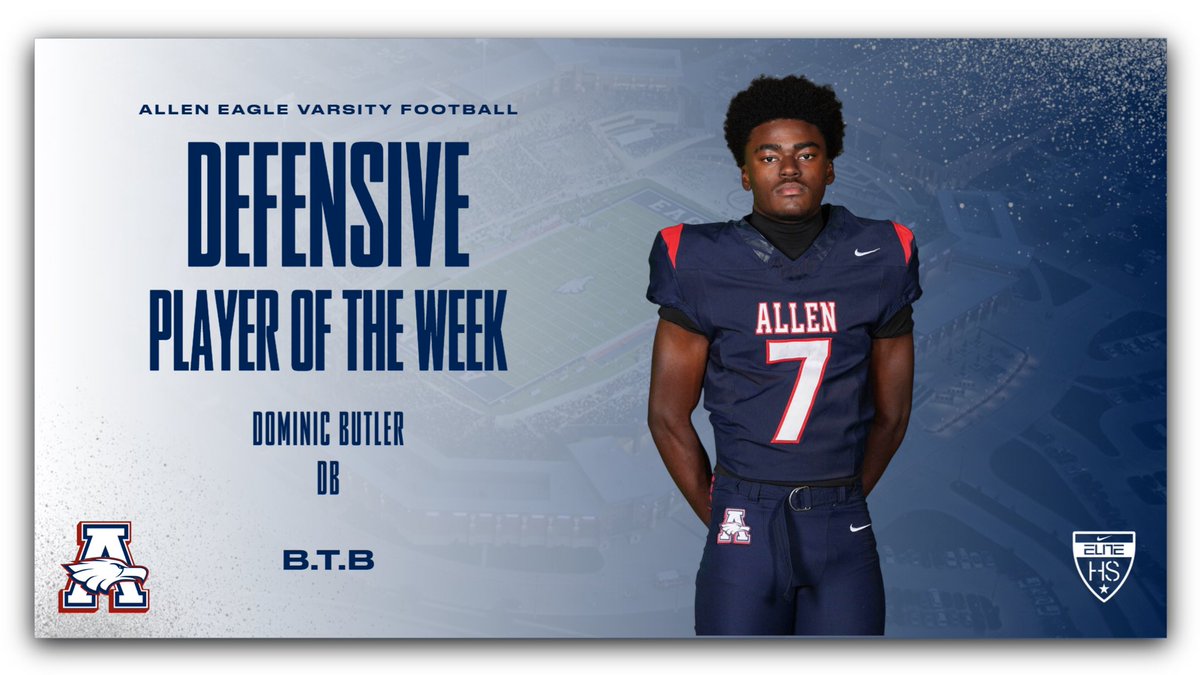 alleneaglesfb's tweet photo. 🦅🏈PLAYERS OF THE WEEK🏈🦅

WK 8 POTW💥🅰️🆙🦅

Congratulations to the following Eagles for earning POTW honors:

OFF: @TySnellQB1 
DEF: @dominic_butler7 
ST: @ChanceWeems18 

#BTB | #RecruitTheA | @usnikefootball https://t.co/G2oczYyJ3Y
