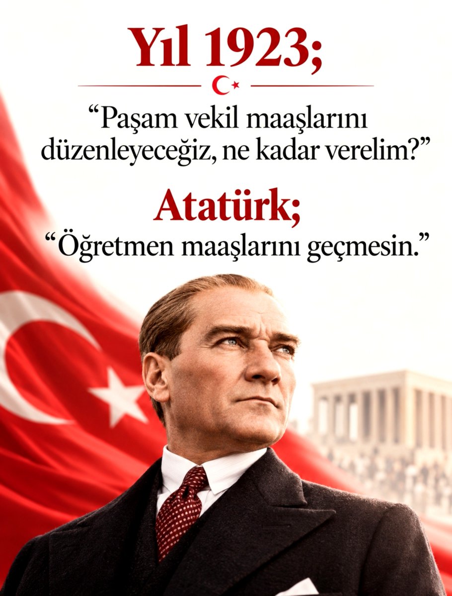 ogretmensitemiz's tweet photo. YIL 1923

“Paşam, vekil maaşlarını düzenleyeceğiz. Ne kadar verelim?”

ATATÜRK:

“Öğretmen maaşlarını geçmesin.” https://t.co/jH9o6YsLUV
