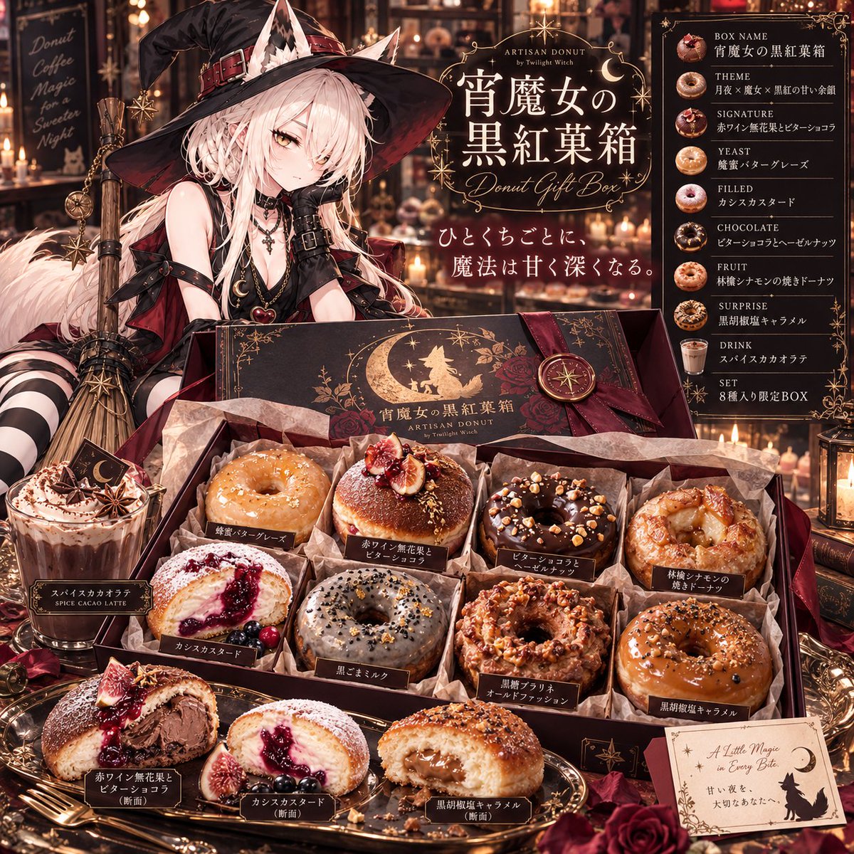 Roki_0131's tweet photo. 【プロンプト配布 第37弾】

「あなたが考案したオリジナル創作ドーナツBOX」
が作れるプロンプト配布です！

それぞれの個性を出すために
画像添付をしていただけると
結果が更に面白くなるので、
オリキャラやご自身のお写真などの
添付をしていただけたらOKです✨

あくまでお遊び程度に考えておいて
いただけると助かります🙇‍♀️

過去の配布したポストは
全てハイライトに載せます。

①リプからプロンプトをコピーする
②AIのチャット欄に貼り付ける
③(任意)名前などの詳細を入力
④(必須)画像を添付する
⑤送信して生成開始！

#みりゅぷろ