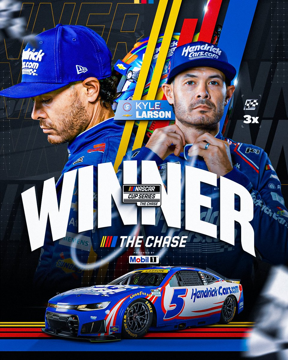 NASCAR's tweet photo. IT'S LARSON AT THE LINE!!

@KyleLarsonRacin extends his championship lead with this @TALLADEGA victory! https://t.co/CWOdrwyVCJ
