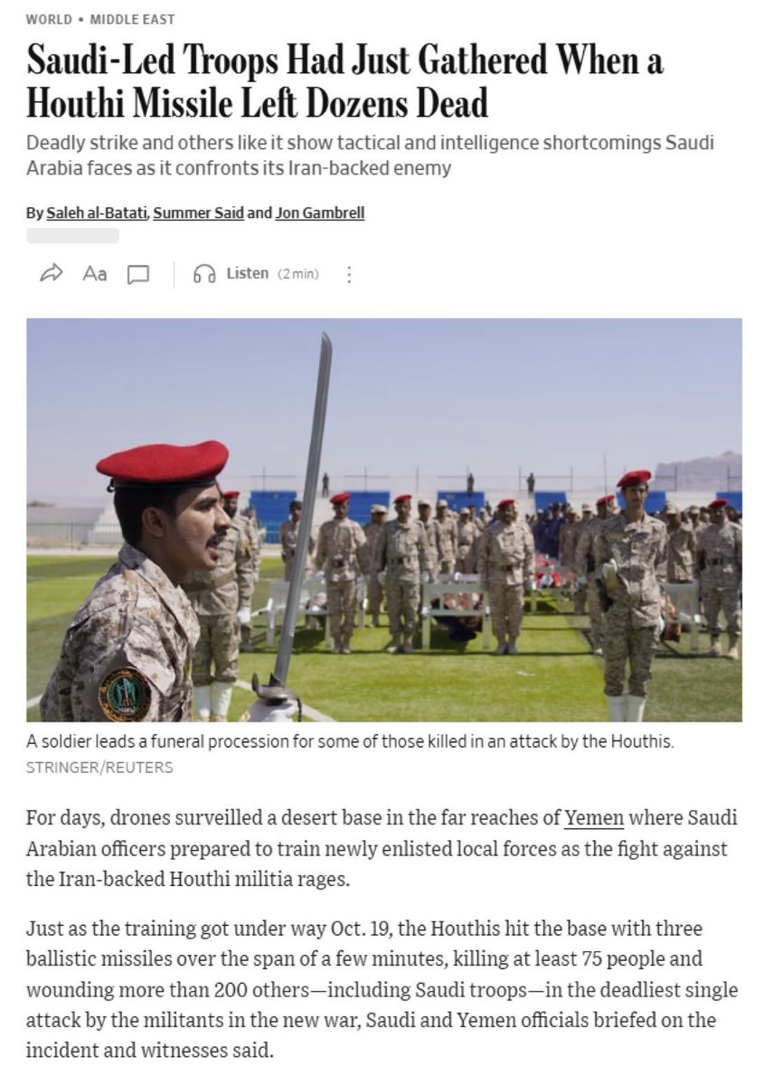 aalnaasi's tweet photo. طبقا لصحيفة وول ستريت جورنال الأمريكية......الضباط السعوديين كانوا يقودون تدريبات معسكر العلم في #شبوة وسقوط قتلى وجرحى منهم!!!

واوضحت ان مسيرة ولعدة ايام راقبت المعسكر الذي استعد ضباط سعوديون لتدريب القوات المحلية 
.
.
.
يتبع...... https://t.co/axUv9INMHm