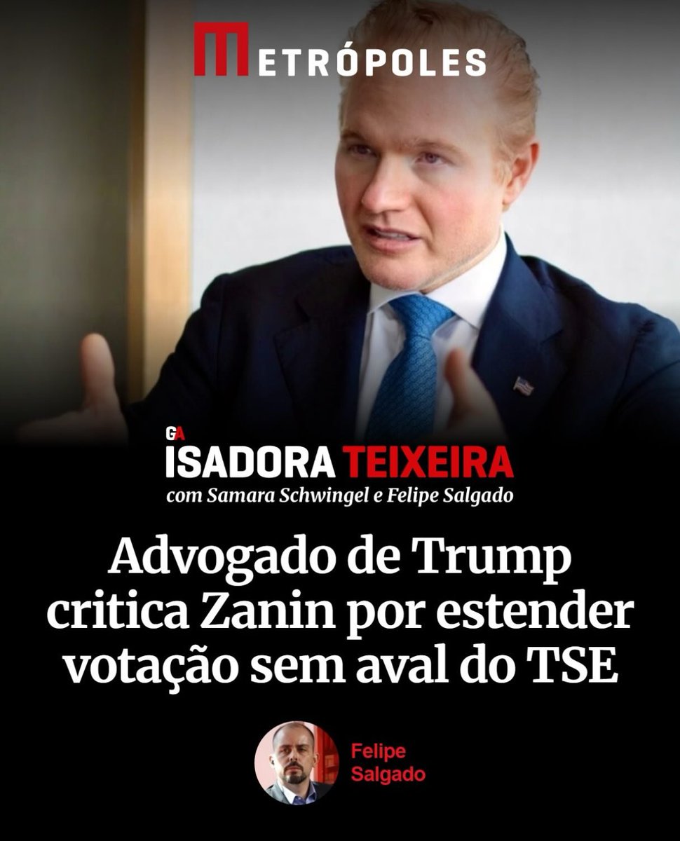 MachadoDarlon's tweet photo. 🚨⚠️🇺🇸 Advogado da Trump Media e da plataforma Rumble, Martin De Luca criticou a decisão do ministro Cristiano Zanin (STF) de estender o horário de votação em cidades brasileiras, neste domingo (25/10), sem uma decisão prévia do Tribunal Superior Eleitoral (TSE). Em publicação no X, De Luca questionou a atuação do ministro e o possível reconhecimento internacional do resultado das eleições. O advogado criticou o fato de o presidente Lula ter recorrido a Zanin antes de uma decisão do TSE e questionou a rapidez com que o ministro determinou a extensão do horário de votação. “Em vez de aguardar uma decisão do TSE, Lula imediatamente pediu ao ministro do Supremo Tribunal Federal Cristiano Zanin que determinasse a manutenção das urnas abertas sem qualquer decisão do TSE. Em questão de minutos (Zanin sequer leu a petição?), as urnas foram mantidas abertas por Zanin”, escreveu. De Luca também mencionou a atuação de Zanin como advogado de defesa de Lula em processos criminais relacionados a acusações de corrupção, antes de o ministro assumir uma cadeira no STF. “O STF tem 11 ministros. O que Zanin fazia antes de se tornar ministro do Supremo? Ah, sim, ele era advogado de defesa de Lula nos processos criminais por corrupção”, publicou. O advogado também questionou se a comunidade internacional reconheceria o resultado das eleições como fruto de uma disputa livre e justa. De Luca classificou o episódio como uma “manipulação flagrante das eleições” e afirmou que Lula não deveria esperar reconhecimento internacional nessas circunstâncias. Ao final, De Luca perguntou se Lula estaria prestes a se tornar “o próximo Nicolás Maduro”, em referência ao presidente da Venezuela. “Pelo bem do Brasil, rezo para que não seja esse o caso.”