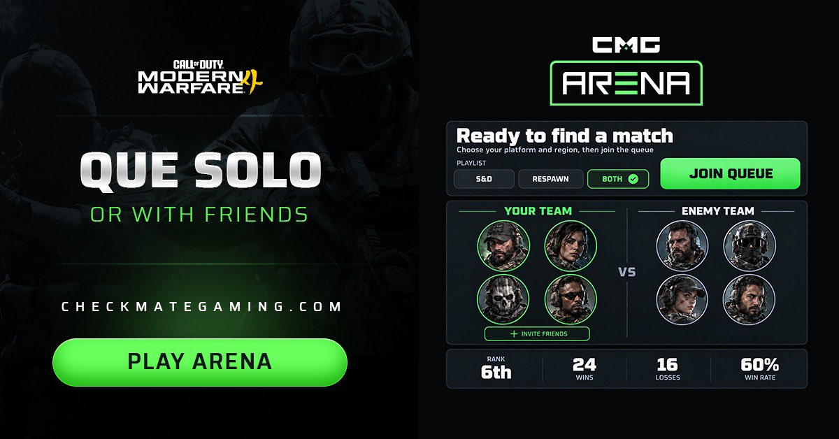 Parasite's tweet photo. Starving for MW4 ranked play? If you’re an up and coming player or want to get into competitive before Ranked releases check out CMG Arena. Queue solo or with friends and get matched against players of your skill level with competitive rules! This is amazing for new players https://t.co/BeTeA6opSC