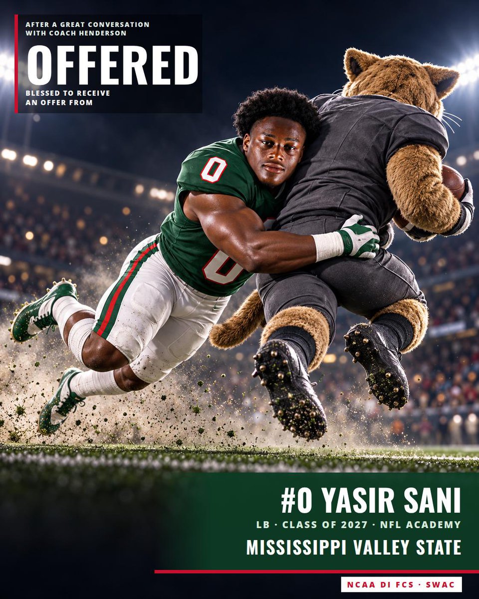 yasir_sani42's tweet photo. After a great Conversation with @CoachArlo , im blessed to announce that i have received a D1 offer from @ValleyStateFB!!! #AGTG 

@KrisDurham16 @chasebaker91 @DfordCoach @NFLAcademy https://t.co/pXkzpzoN0O