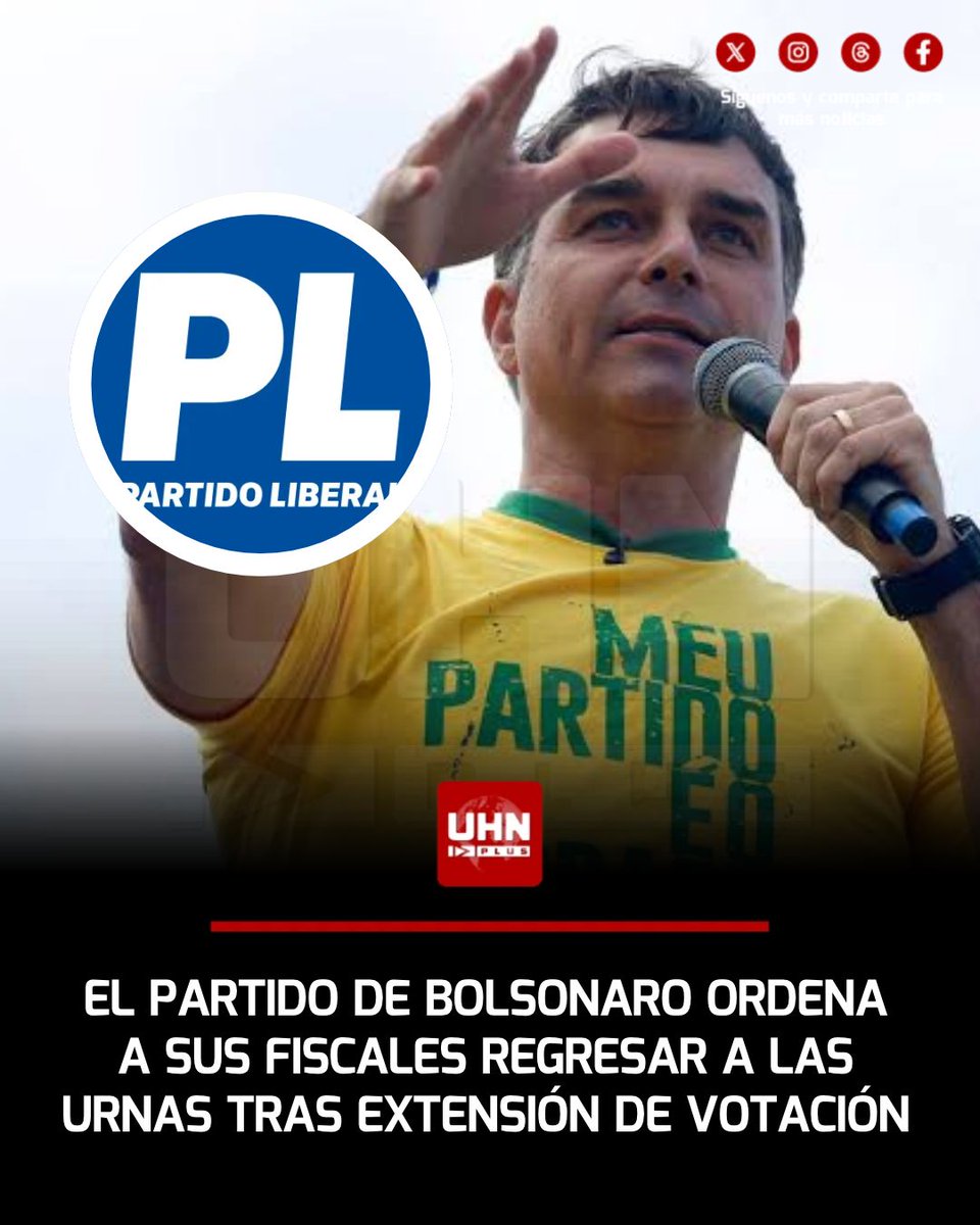 UHN_Plus's tweet photo. 🇧🇷‼️ | El Partido Liberal (PL) de Brasil emitió un comunicado de emergencia tras la decisión del juez Cristiano Zanin de extender la votación hasta las 19:00, cuando el escrutinio ya había comenzado, según el reporte. La fuerza política vinculada a Flávio Bolsonaro pidió a sus fiscales regresar inmediatamente a los centros electorales para supervisar el proceso hasta la emisión de las actas.