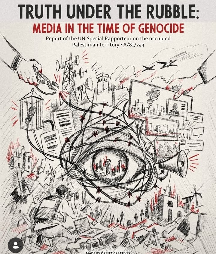 FranceskAlbs's tweet photo. 📰 My new report “Truth under the Rubble: Media in the Time of Genocide” is out

🔗 Available in all official UN Languages: https://t.co/D6whnBEhW4

🇺🇳 FOLLOW THE PRESENTATION
@ the UN General Assembly, New York
>Monday 26 October
2pm EST/ 7pm CET

Livestream details will follow. https://t.co/kJbI9wi1WC