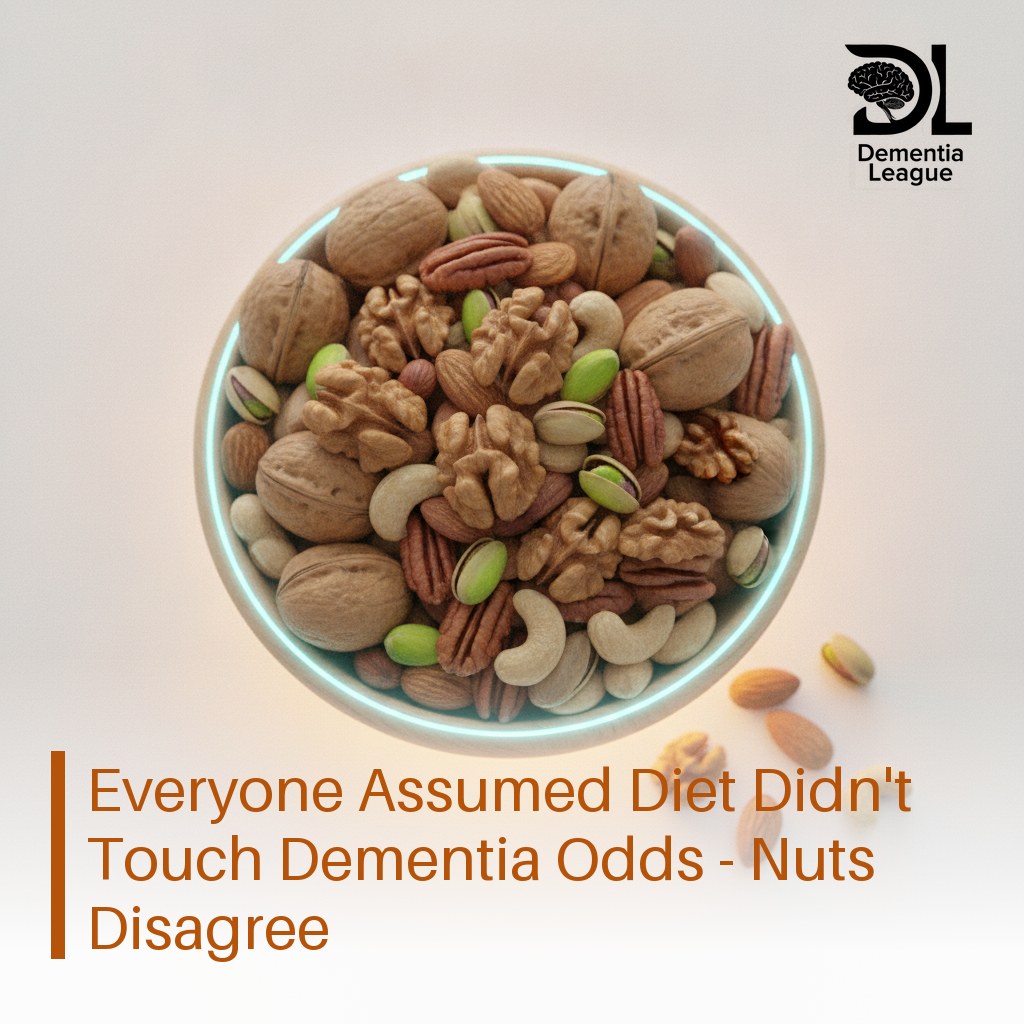 DementiaLeague's tweet photo. More nuts were linked to less dementia in a small case-control study: people who ate them monthly had 69% lower odds of dementia, weekly intake was linked to 48% lower odds, and daily or more was linked to 68% lower odds. But this can’t prove cause and effect. What nut do you eat most often? 🥜