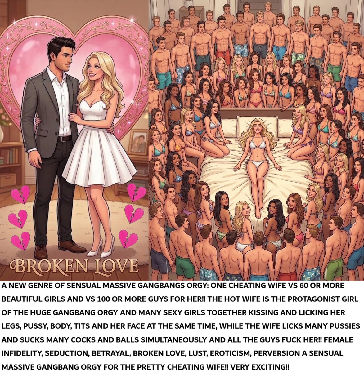 DavidGo63012509's tweet photo. A New Genre Of Sensual Massive Gangbangs Orgy! (One cheating wife VS 60 or more beautiful girls and VS 100 or more guys for her) The hot wife is the protagonist girl of the huge gangbang orgy and many sexy girls and many guys fuck the wife at the same time! https://t.co/1S6JvysXQ6