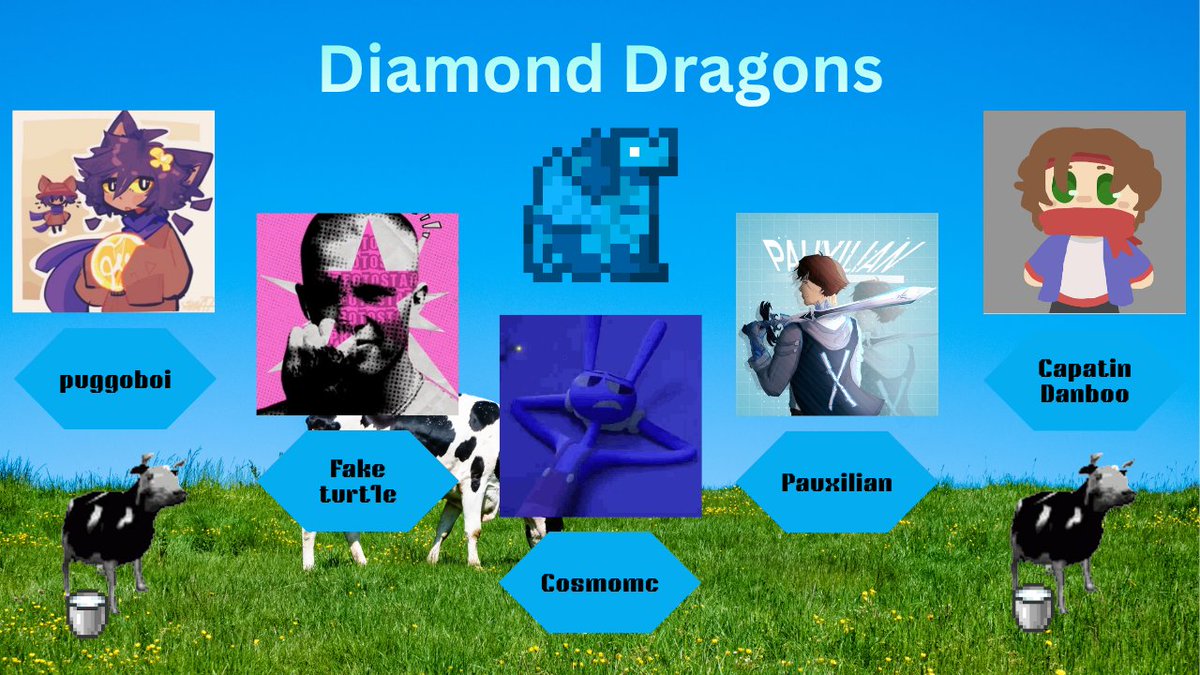 KingMoosus's tweet photo. Introducing the Diamond Dragons for Pandora's Box x Udder Chaos!

@PuggoBoi_ 
@FakeTurtle9 
@Cosmomc 
@Pauxilian 
@CDanboo 

Watch them on November 8th at 3PM EST! https://t.co/kq9lVwyaO8
