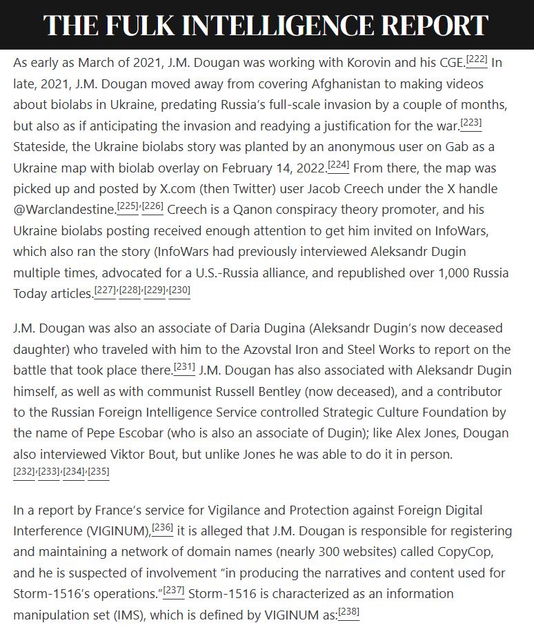FulkIntelReport's tweet photo. Who predates the QSlop poster Clandestine on the biolab story? J.M. Dougan. Linked to Russian Military Intelligence and Aleksandr Dugin's network. https://t.co/3mRhMnkCUN