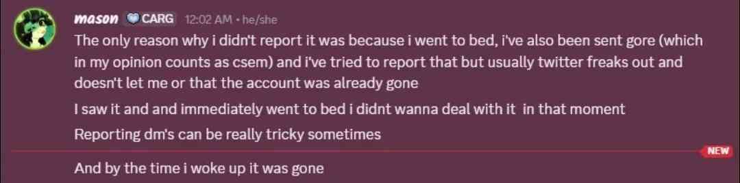cunammon's tweet photo. ⚠️IMPORTANT⚠️
@/verdantwyrm: Mason are you  imsane???? You chose sleep over reporting CSEM. Congratulations, you fucking idiot. You contributed to child sexual exploitation. You should be fucking ashamed of yourself. https://t.co/r3ydg6IxrP