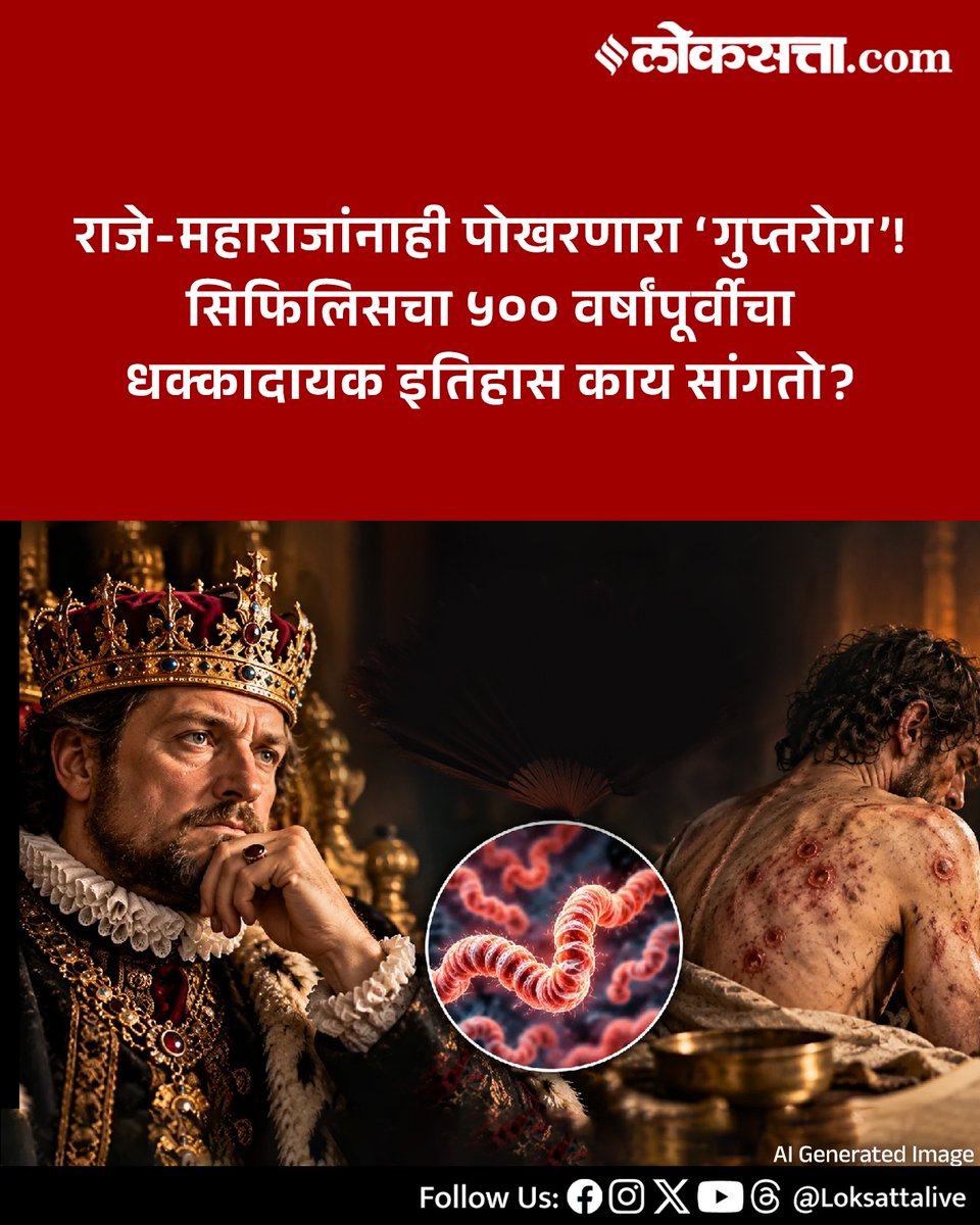 LoksattaLive's tweet photo. राजे-महाराजांनाही पोखरणारा ‘गुप्��रोग’! सिफिलिसचा ५०० वर्षांपूर्वीचा धक्कादायक इतिहास काय सांगतो?
https://t.co/mJPbKWiBsk < येथे वाचा सविस्तर वृत्त
#Marathinews #Syphilis #History #Symptoms https://t.co/qfel3NHclA