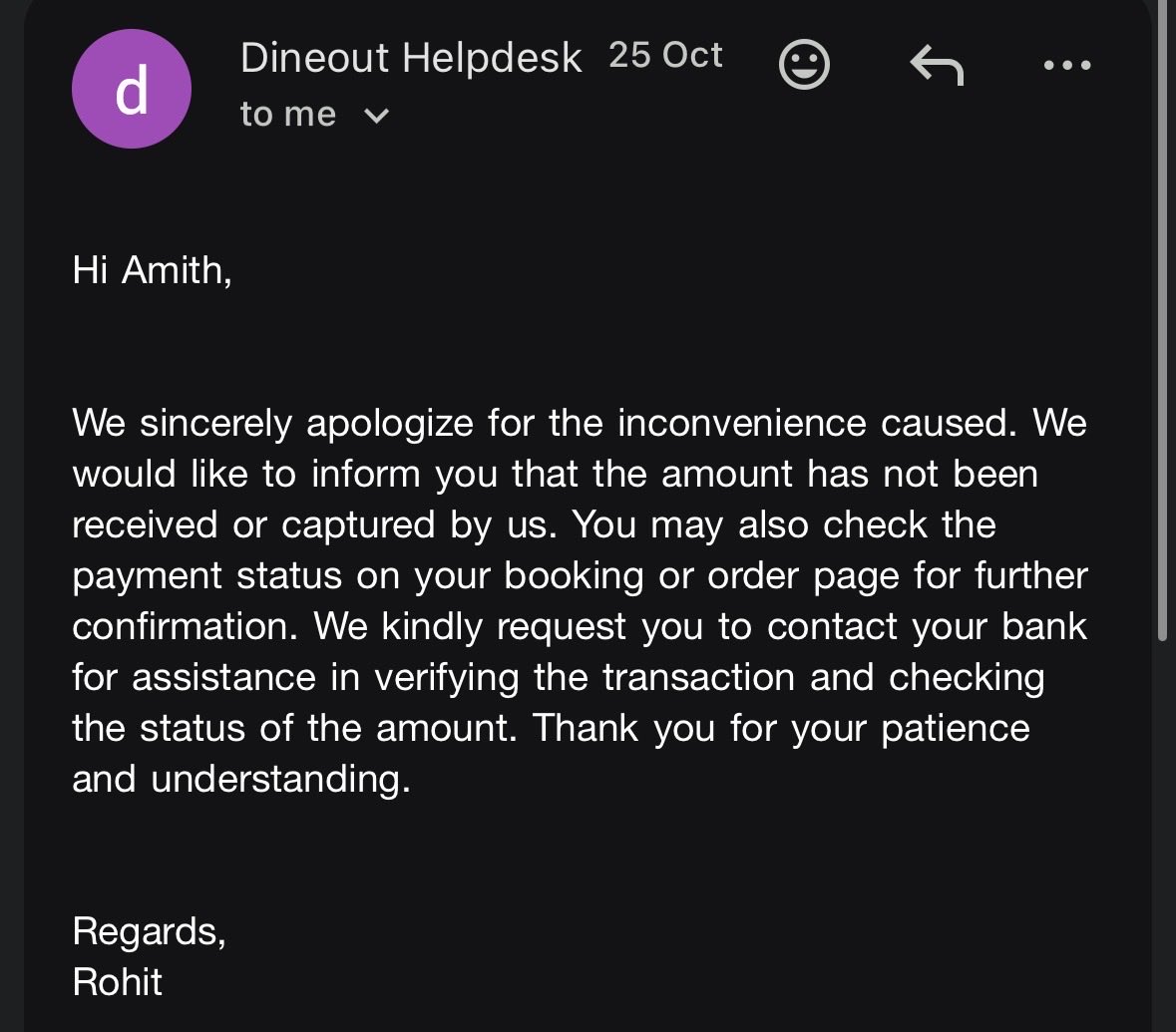 AmithPawar13's tweet photo. @dineout_now has accepted my money of 10.8k as per my bank confrmtion &amp; has been denying me of refund after it failed and said technical glitch. @SwiggyCares attaching screenshots of how the customer care has misled me! Going for consumer court now @rahuljaimini @nandanreddy https://t.co/16EM6FM39b