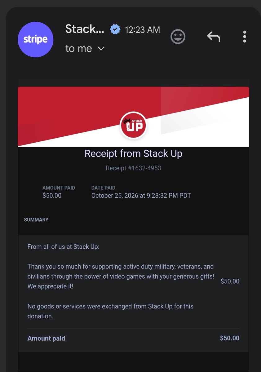 MykosTTV's tweet photo. THANK YALL FOR THE WONDERFUL CHARITY STREAM! 
We raised : 50$
I matched the amount resulting in a total of 100$ 
Love yall!
@StackUpDotOrg @StackUpMrsE  #charity #stackup #MentalHealthMatters https://t.co/KP0fF87Kjk