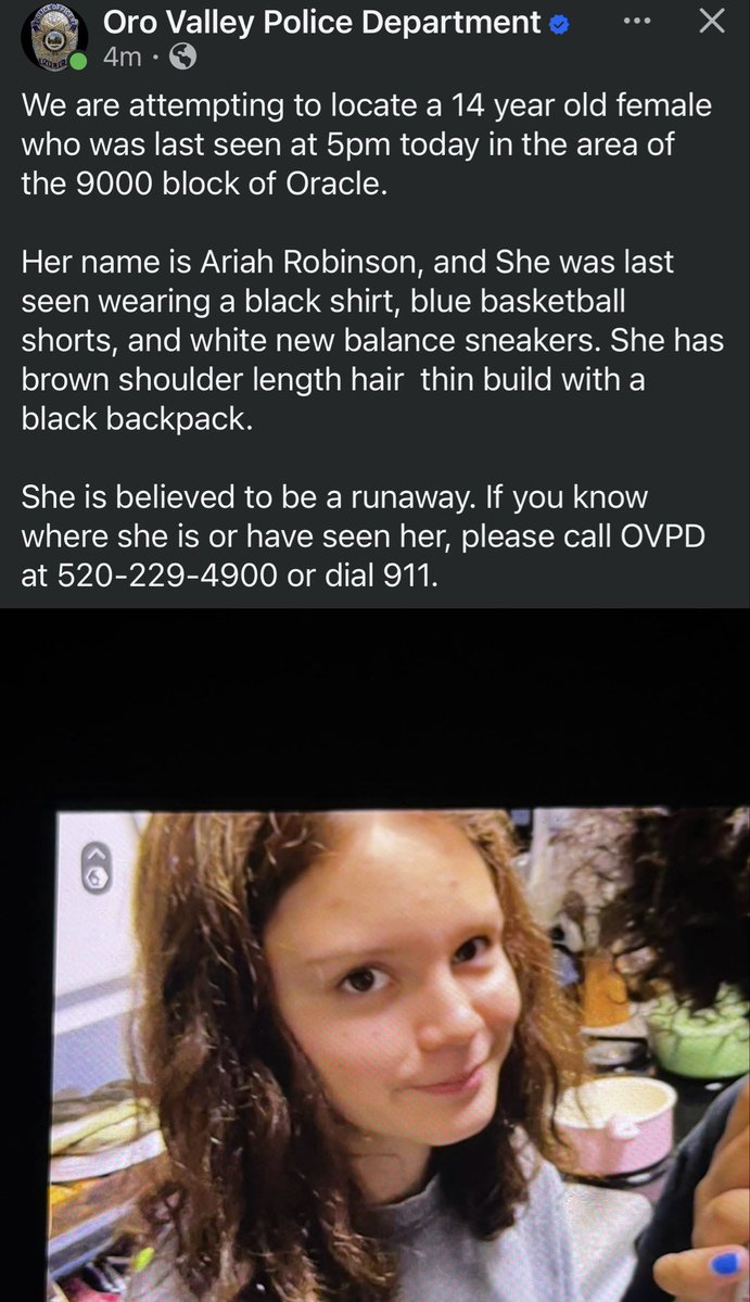 TUCscanner's tweet photo. 🚨⚠️ Missing 14yo in Oro Valley - Information #TUCscanner #missing https://t.co/89TMqQWoLb