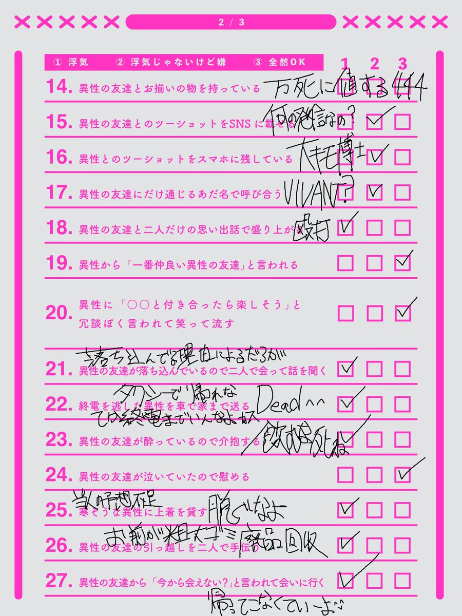 AtToKun_info's tweet photo. こないだ浮気判定シートやったやつ見せたげる https://t.co/ciFapbsGoI