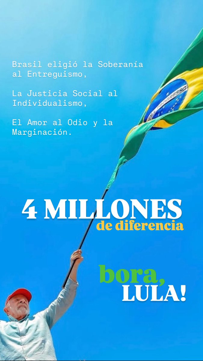 FedeFilartiga's tweet photo. LULA VUELVE A HACER HISTORIA. 

Con 4 millones de votos de diferencia, el 3 veces presidente de Brasil, vuelve a ser electo en el país más grande de Sudamérica. 

El proyecto progresista basado en la justicia social continuará siendo el bastión de resistencia al intervencionismo https://t.co/rtKpfQ6FGN
