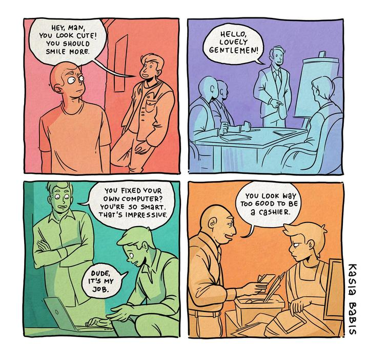 007_lunar's tweet photo. The original comic is a bunch of men saying this to the guy. Mysteriously, MRA's had to create a version of this comic replacing the guys with women so they could complain about how women are ungrateful for being sexually harassed...
1/2 https://t.co/2RJX8ZArqH