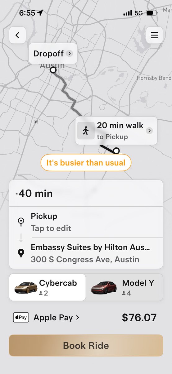RobotaxiRadar's tweet photo. Austin Robotaxi vs. Uber. F1 race day exodus, COTA to downtown:

🚕 Cybercab - $76.07 - ~40 min wait ⏱️ 🚕 Model Y - $78.33 - 4 min wait ⏱️ 🚙 Uber Comfort - $126.98 - 12 min wait ⏱️ 🚙 Uber Premier - $127.99 - 7 min wait ⏱️
 🔴 Every Uber tier on the screen runs $112.96 to $172.99. That Premier SUV is the highest Uber fare in my entire log. Good for Robotaxi, bad for Uber.
 🟢 Model Y is $48 under Uber Comfort and still arrives at 7:52pm. Quicker and cheaper 
Everyone leaving a Grand Prix at once, and Robotaxi was the cheapest ride out 🚕

Cern’s cost per mile assessment (Robotaxi: ~$4 per mile vs Uber: ~$6 per mile) shows what Robotaxi can do as supply increases in a Robotaxi geofence ✍️