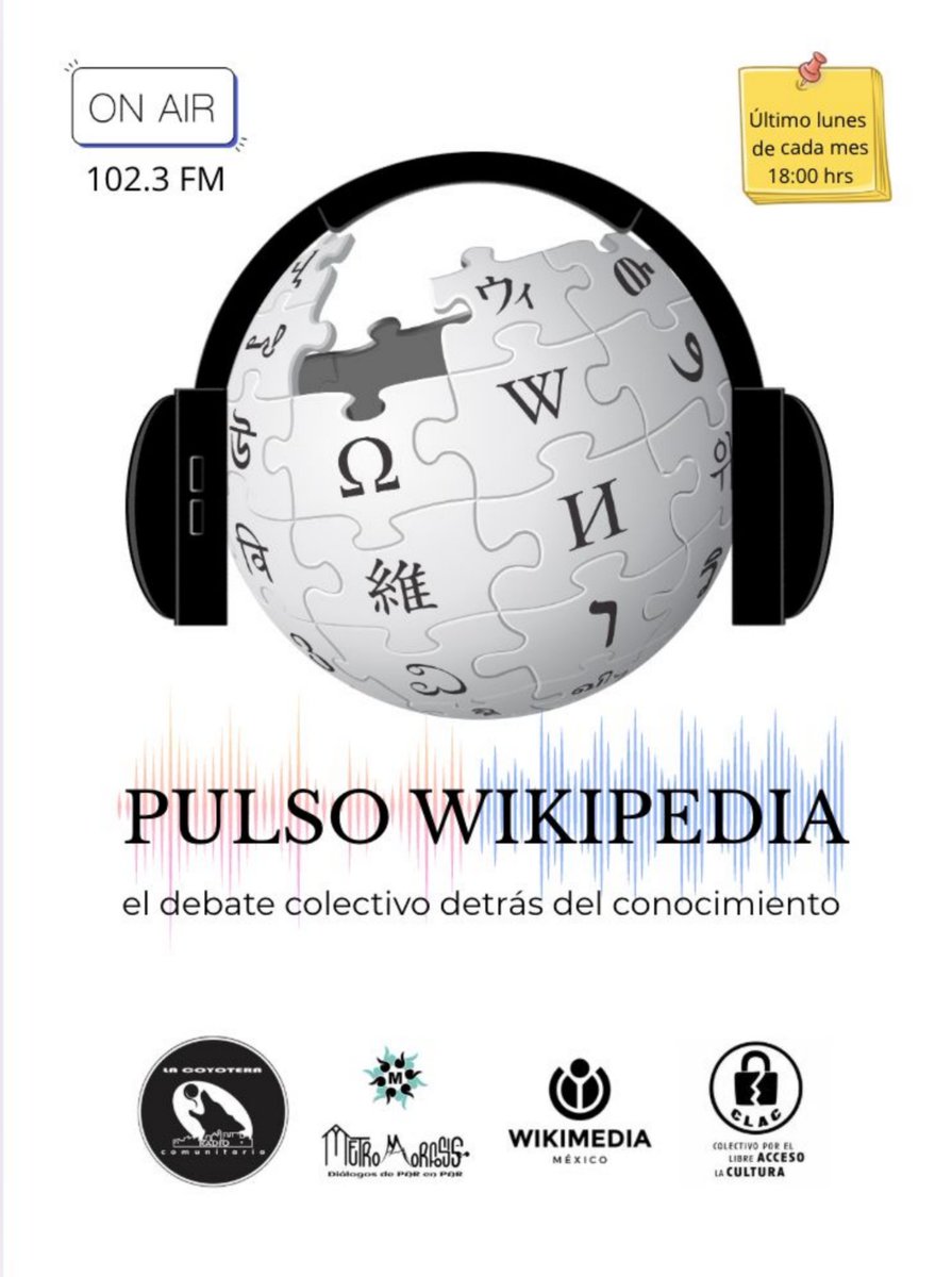 metromorfosis's tweet photo. 📚✨ Mañana es lunes de Pulso Wikipedia.
🎉 Así que no te pierdas Metromorfosis en FM 📻, transmitiendo desde La Coyotera Radio Comunitaria 🐺🌵
🗓️ Lunes 26 de octubre 
🕕 18:00 h
¡Súmate, escucha y corre la voz! 🔊🙌 https://t.co/5TxjKULPMl