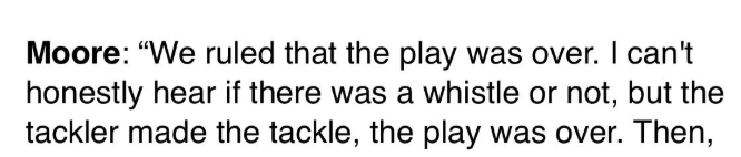 fettpet's tweet photo. @RobDemovsky So he admitted that he couldn't hear it, meaning the players couldn't hear it...meaning the play isn't dead. 

What a fucking joke https://t.co/ica2hfNwS1