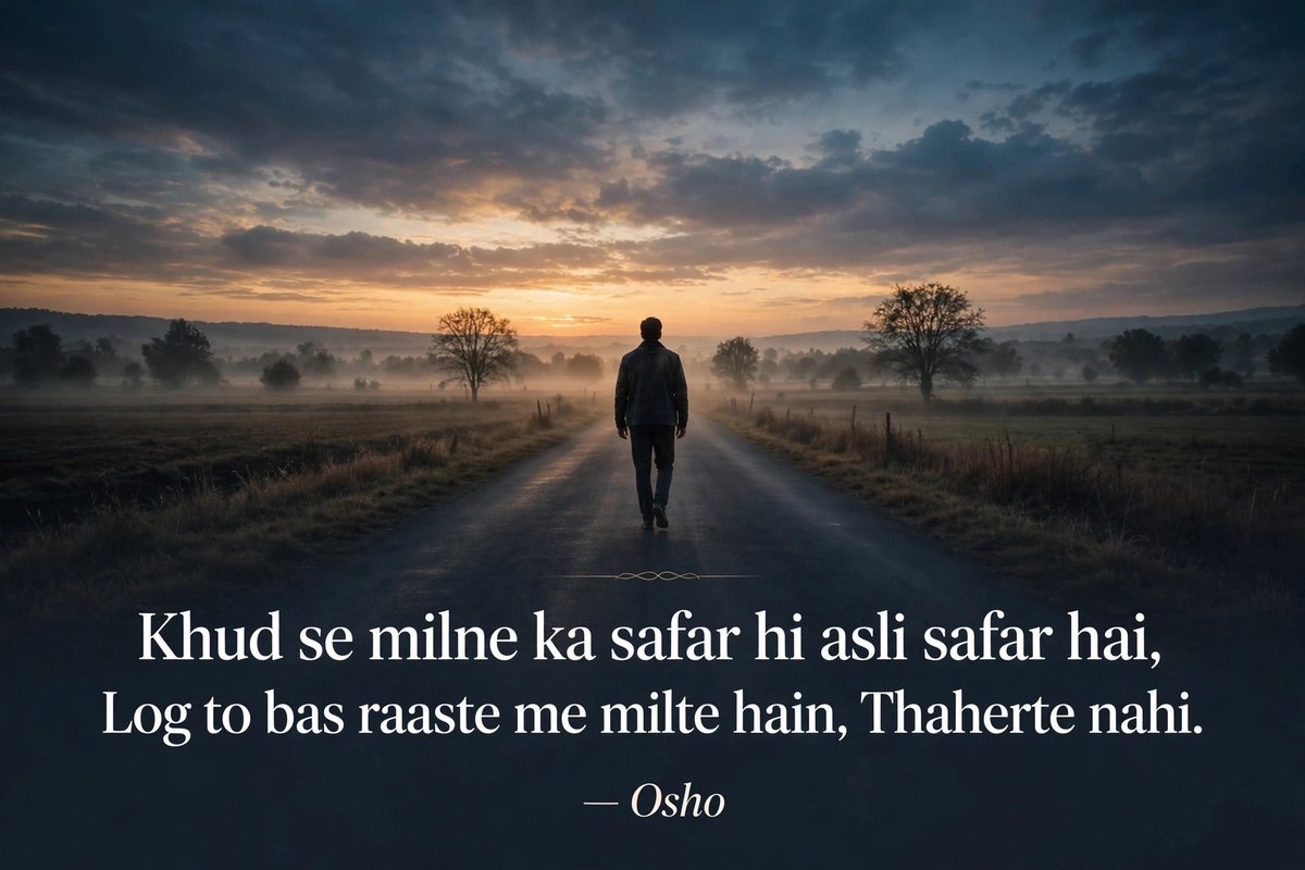 OshoPrem0's tweet photo. Khud se milne ka safar hi asli safar hai,
Log to bas raaste me milte hain, Thaherte nahi.

- Osho

#Osho #Shayari #OshoQuotes https://t.co/UNnEm0mw7C