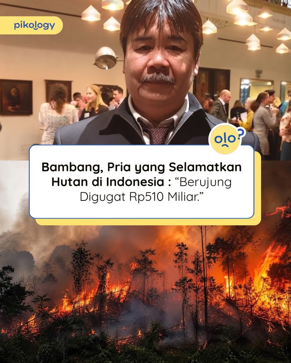 danskuss's tweet photo. In case you miss it,

Indonesia pernah punya sosok heroik yang sangat vokal menyuarakan dan berjuang; tebak akhirnyaa⁉️

Ya betul, kena gugatan hukum! 

LIMA FUCKING RATUS MILIAR RUPIAH 🤯

Prof. Dr. Ir. Bambang Hero Saharjo.

Beliau ini Guru Besar IPB sekaligus pakar forensik kebakaran hutan yang hobi banget bikin korporasi nakal ketar-ketir di sidang.

Berkat bukti ilmiah yang beliau bawa, pelaku pembakaran hutan gak bisa ngeles dan kena denda ratusan miliar.

Nah, plot twist-nya di sini. Karena perusahaannya tantrum didenda, mereka malah balik menggugat Prof. Bambang secara pribadi. Gak tanggung-tanggung, gugatannya senilai Rp510 MILIAR! 🤯💸

Logika hukum di sini kan emang agak lain 🫢
"Kamu udah ngebongkar kejahatan saya pake sains, sekarang bayar saya setengah triliun." 🤡

Untungnya, karena gelombang dukungan netizen dan akademisi yang kompak pasang badan, mental perusahaan langsung ciut. Gugatan absurd itu akhirnya dicabut total.

Kerennya lagi, plot twist ini dapet happy ending. Kegigihan beliau ngelawan intimidasi hukum justru bikin dunia internasional terpukau. Tahun 2019, beliau langsung diterbangkan ke London buat menerima penghargaan bergengsi John Maddox Prize dari jurnal sains ternama dunia, Nature 🏆✨

Hats off, Prof 🫡