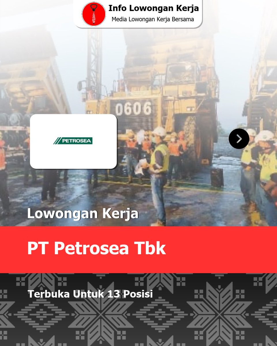 Infolokerplg's tweet photo. Lowongan Kerja PT Petrosea Tbk Oktober 2026

Penempatan: Seluruh Indonesia
Baca Selengkapnya👇
https://t.co/xaGJOpDqWb

Like, Komen &amp; Follow
@Infolokerplg 
@Infolokerplg 
@Infolokerplg 

⚠️ SETIAP PROSES REKRUTMENT 100% GRATIS!!
#Infolokerplg #lokernasional #petrosea https://t.co/x4twVeVhFr