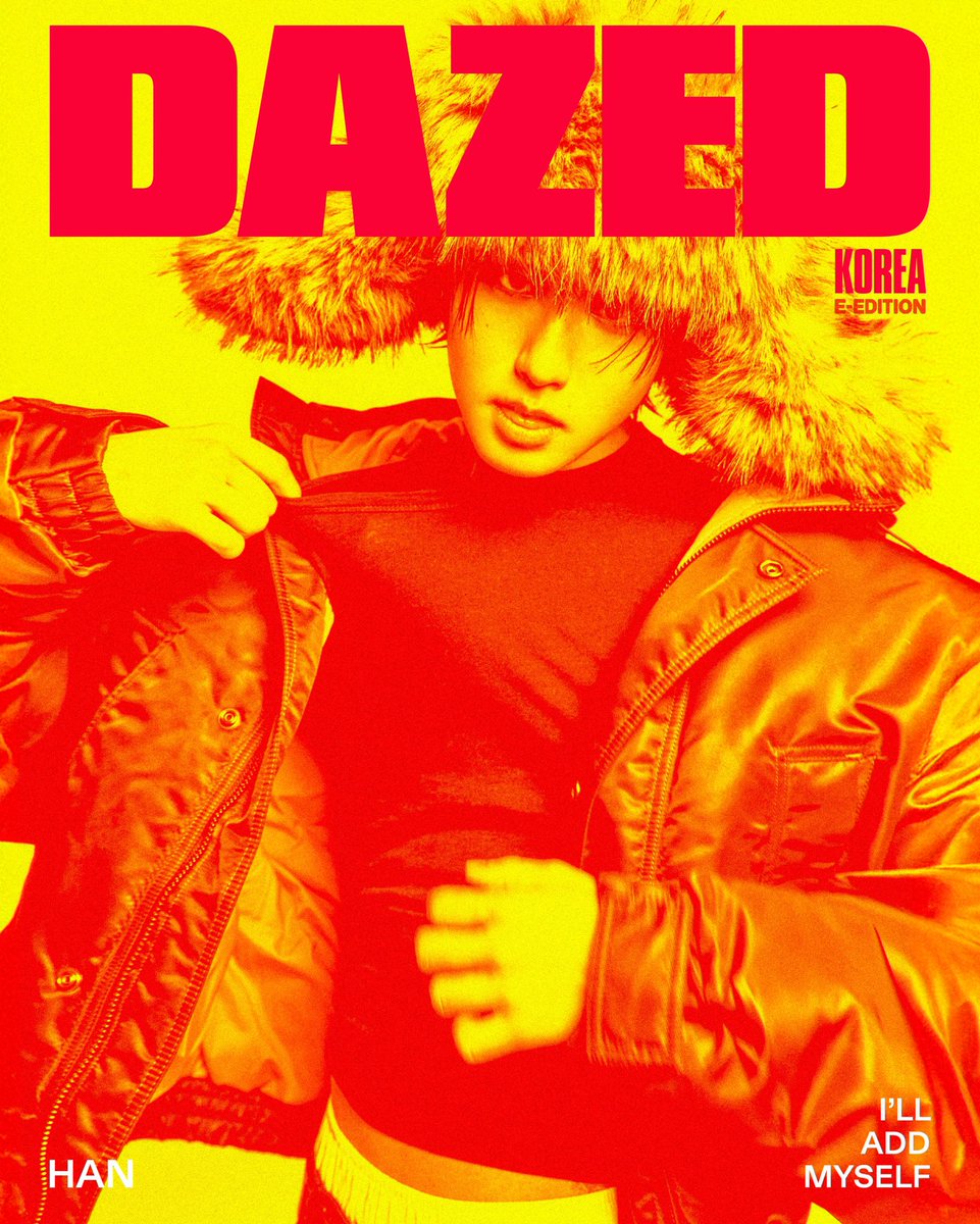 DazedKorea's tweet photo. I’LL ADD MYSELF #협찬
 
#HAN
@canadagoose
 
2026 E-Edition Cover of 〈DAZED〉 KOREA
 
차가운 계절이 성큼 다가와도 변함없이 선명한 그의 색과 빛. 캐나다구스와 함께한 세상에 단 하나뿐인, 단일한 한.

Even as the cold season draws near, his colors and light remain as vivid as ever. One of a kind, unmistakably HAN, together with Canada Goose.
 
director BIN
editor SOL
text YU
fashion YEye
photography BANG KYUHYEONG
art SERI
hair CHOI BORA
makeup JUNG BOYOUNG 
assistant LILY
 
스트레이 키즈 한과 함께한 〈데이즈드〉 윈터 에디션은 10월 26일 오전 11시부터 프로필 링크를 통해 예약 구매 가능합니다. E-Edition 커버 역시 지면에서 만나볼 수 있습니다. WINTER Edition of 〈DAZED〉 KOREA pre-orders open via link in bio at 11AM KST, October 26. The E-Edition cover is also featured in the print edition.