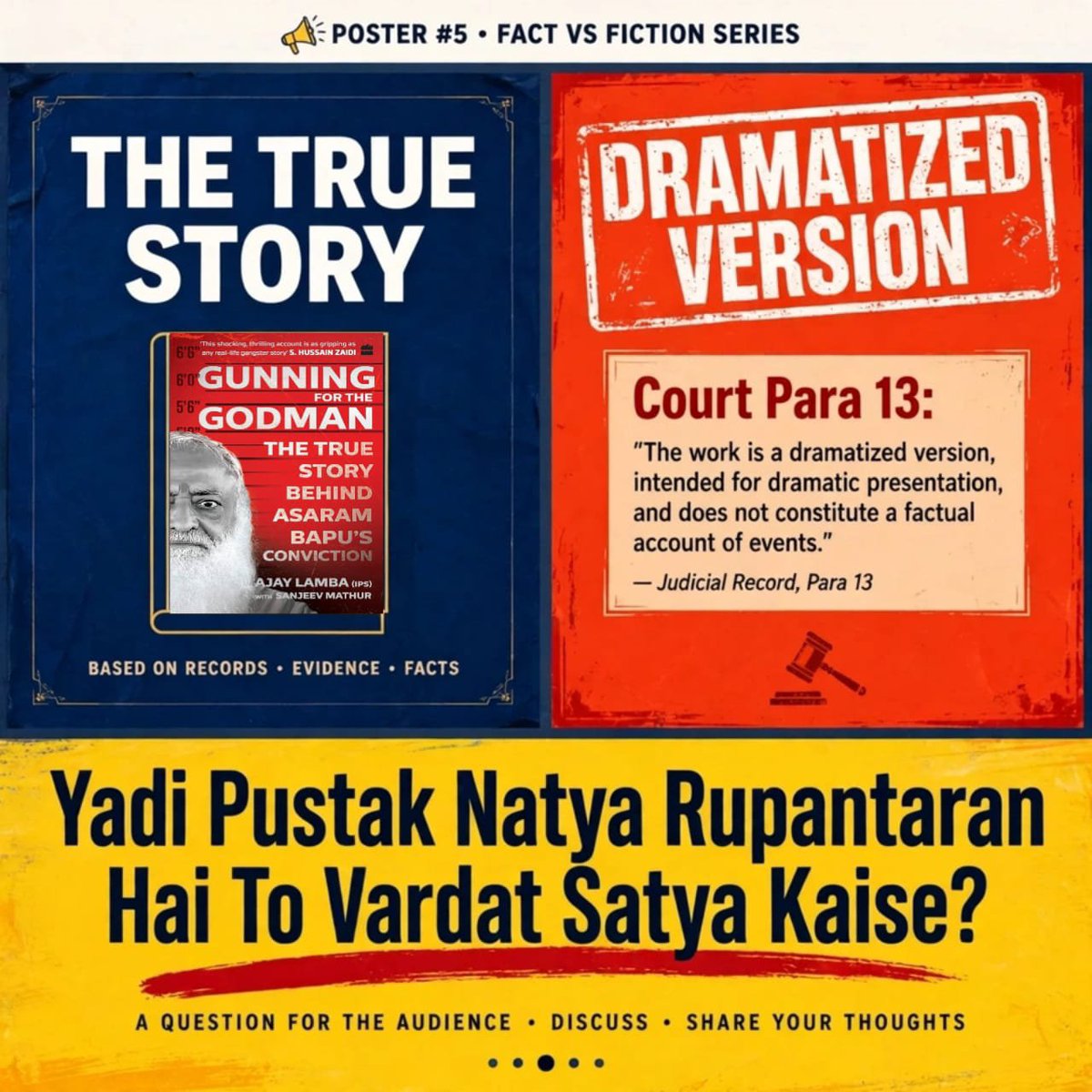 ChandniAswani3's tweet photo. @YssSpeaks किताब के कवर पर लिखा 'The True Story', लेकिन अदालत में सरकार का कहना 'Dramatized Version'! जब किताब सिर्फ एक नाट्य रूपांतरण है, तो फिर तथ्य कहाँ हैं और कल्पना कहाँ? जनता के सामने सच आना ही चाहिए।
#CourtOrderExposed https://t.co/0Aq24ce1Dv