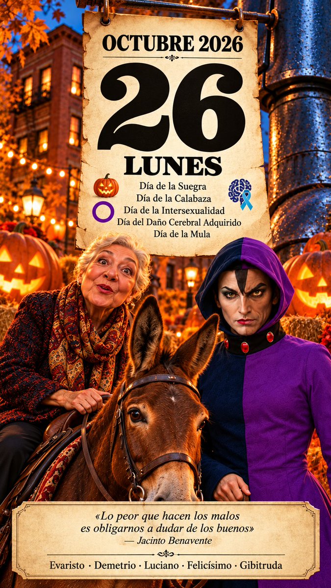 rafamontoya's tweet photo. Vídeo almanaque calendario diario del lunes 26 de octubre de 2026 #suegra #mula #meme #calabaza #cerebro https://t.co/kRkrIeYr1i