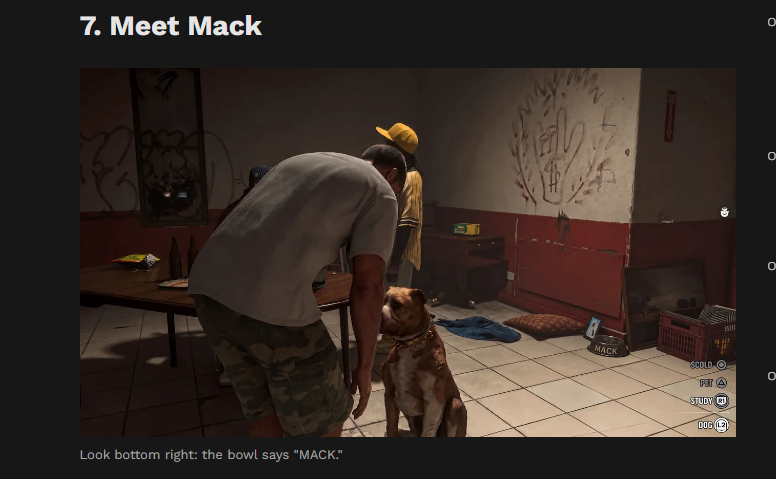 Justachiller69's tweet photo. was going through some articles on the gta6 trailer and found this number 7 shows a dog bowl with the nane mack on it went back to the trailer and its legit kinda crazy we missed this

https://t.co/kjK4IcZ7x4… https://t.co/rO7NdIr6ck