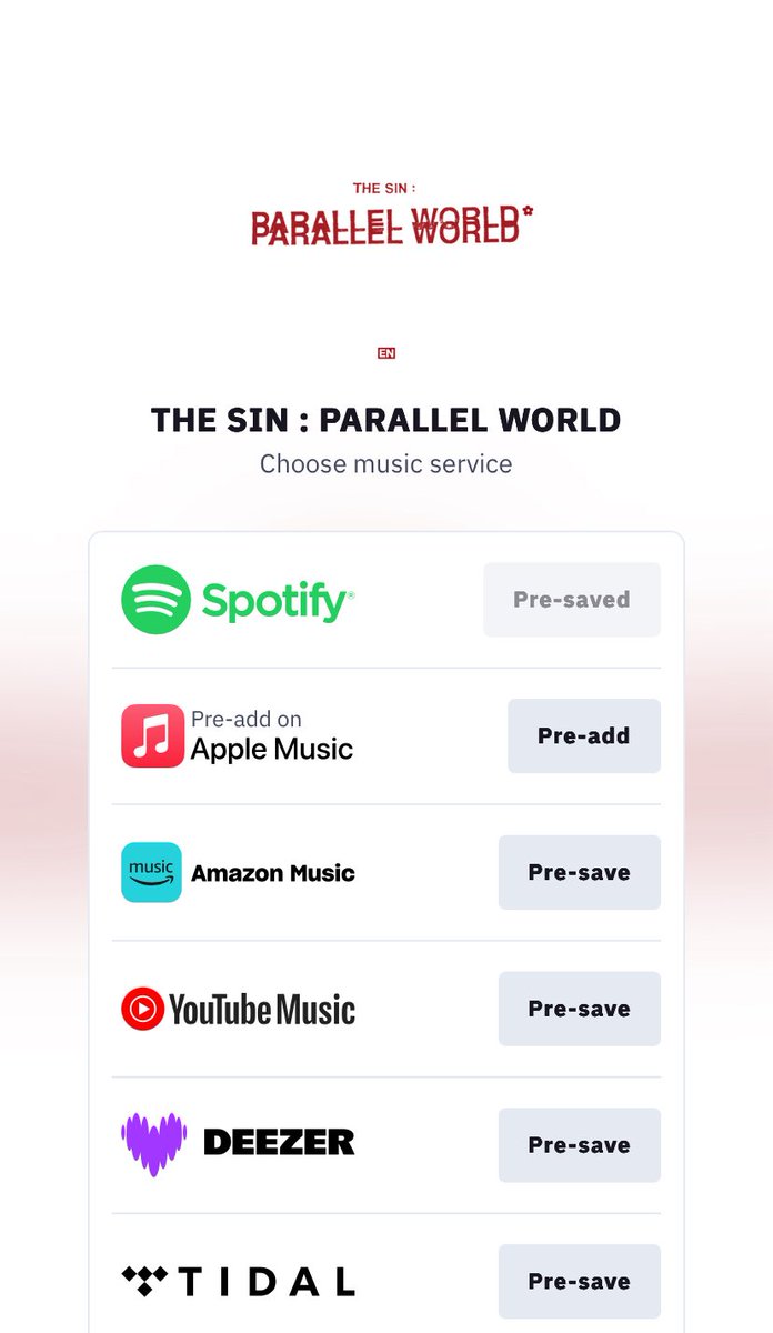 jongcapriocart's tweet photo. PRE-SAVE ENHYPEN's ‘THE SIN : PARALLEL WORLD’ now in all digital streaming platforms!

🔗 https://t.co/zP5BIMG3oi 

#엔하이픈 #ENHYPEN https://t.co/104whCtNU7