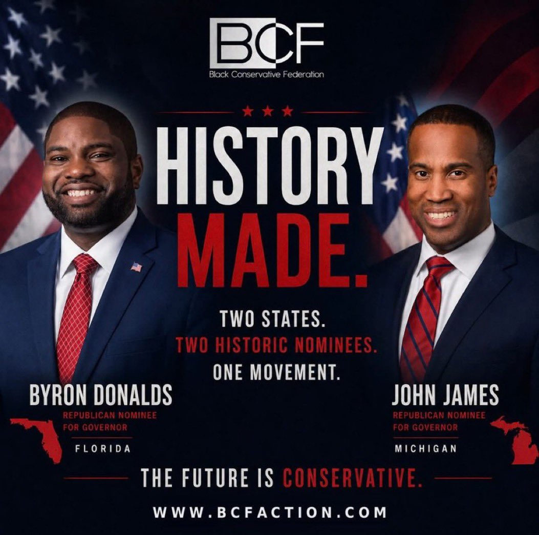 eethatcher's tweet photo. @NICKIMINAJ @mammoth_trump45 🚨NEVER IN US HISTORY — Never in the history of the United States have 2 Black Americans been elected Governor of 2 different States in the same year, regardless of party!  THE BEST PART is they are BOTH REPUBLICANS!  LFG 🗳️🇺🇸 https://t.co/dJA0w25GoJ