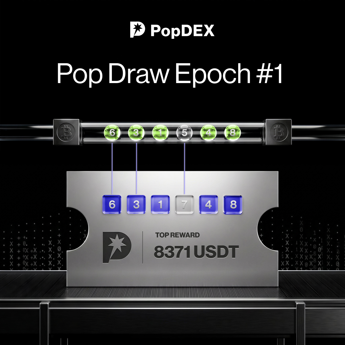 popdex_'s tweet photo. THE FIRST POP DRAW IS FINALLY IN. #ProofOfPop

This week’s Pop Hash: [631548]
Verify it here: https://t.co/hyuQjLaJPK

Two traders, 0x1faf...2251 and 0x5f56...d34c, matched 5 digits and each received 8,371 USDT from the Super Prize.

In total, 4,067 winning Tickets received 42,646 USDT in rewards this round.

No one hit the Mega Prize this week. The biggest Pop is still waiting for its trader.

166,688 USDT rolls directly into next week’s MegaPop Prize Pool. The pool keeps growing with real trading and has no fixed ceiling.

Check your Tickets, start trading, and take your shot at the next Pop. 👀