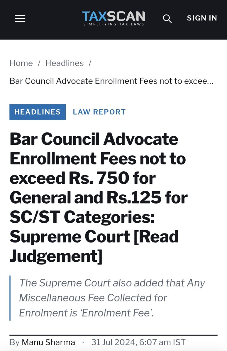 natkhat's tweet photo. Reservations quota benfits now extend to Bar council enrollment fees. Why charge even rupees 125 to sc st.  It seems there is no end to social justice. https://t.co/uTYzCEZ16j