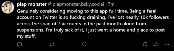 flutterraped's tweet photo. I see why all the artists move there, though reluctantly. X is the best for algorithm pushing, but this new auto moderation is suspending so many real human users with the belief it's upholding the X Rules. These suspensions never happened until lately, fix your shit @X @Support https://t.co/74uDkhZZJI