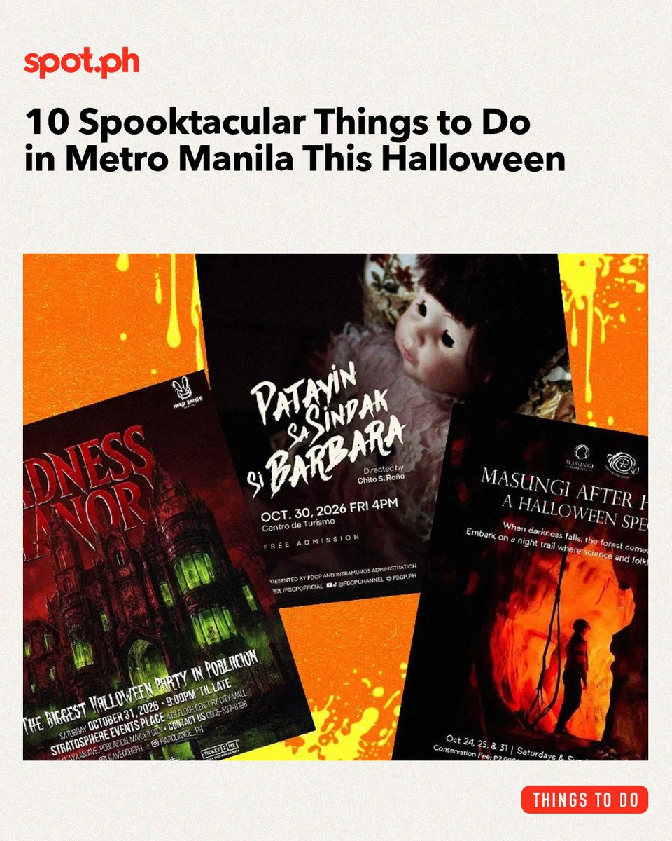 Spotdotph's tweet photo. 10 Spooktacular Things to Do in Manila This Halloween
https://t.co/dWopGLZyWW https://t.co/YBH8URGLpE