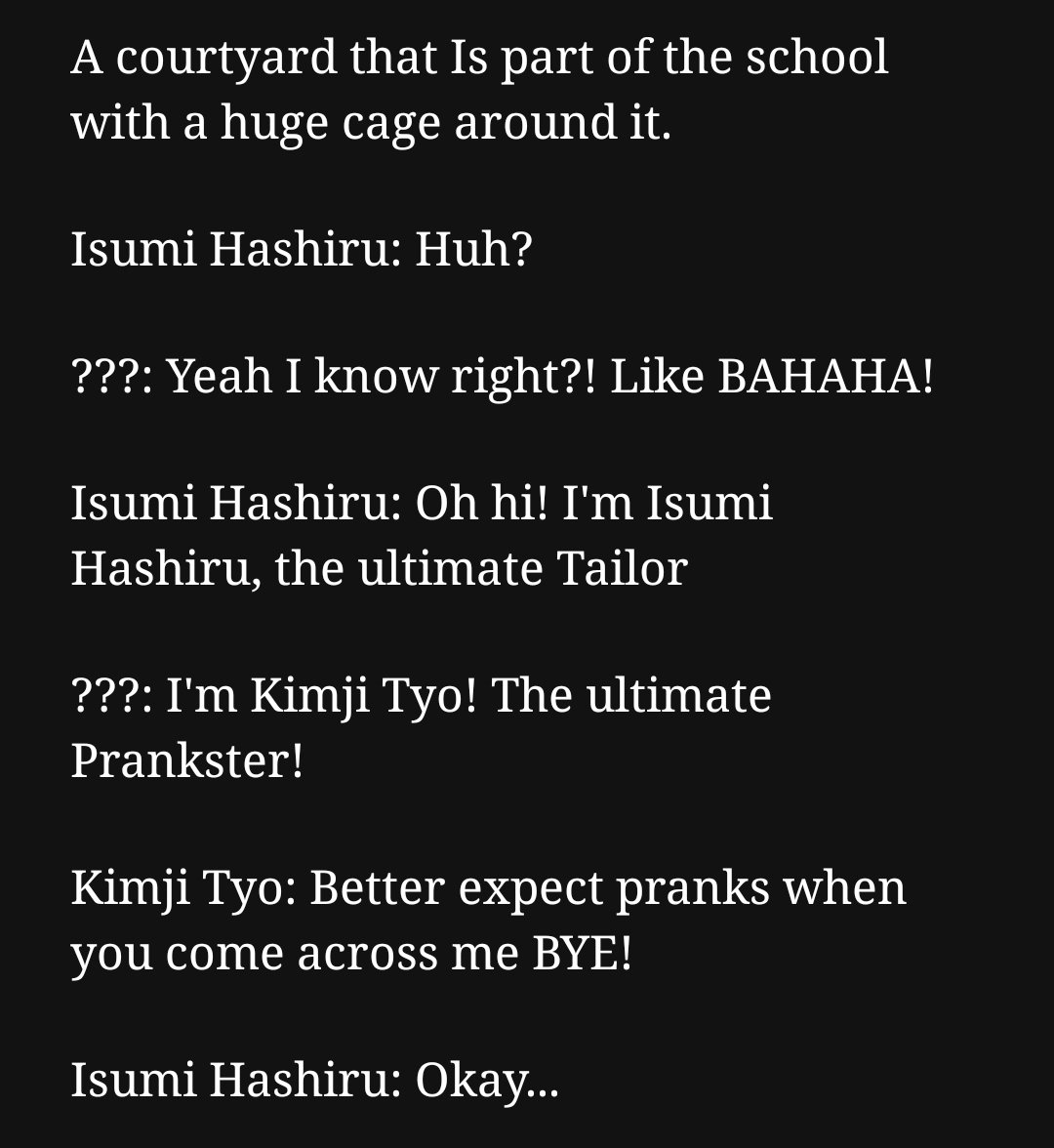 Panda___147's tweet photo. I find this the appropriate time to share my old Danganronpa OC dialogue that I wrote when I was like 10 https://t.co/kHyJJ7CrEP